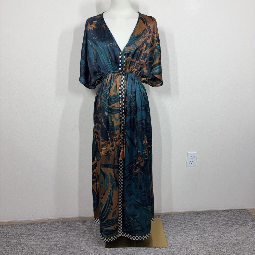 World Market Dress Womens S/M Kimono Kaftan Midi Boho Tassel Beach Hippie Travel